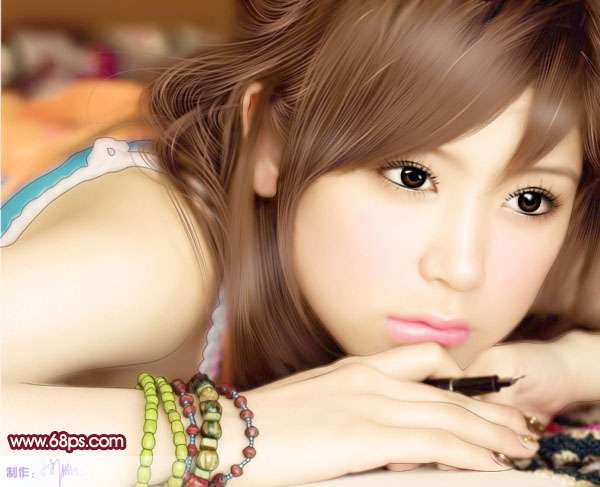 Photoshop美女照片转手绘效果_